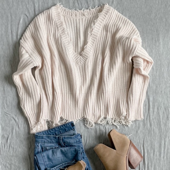 NWT - Distressed Cropped Sweater - Picture 1 of 4